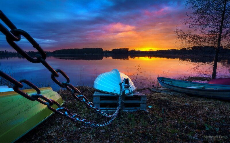Small Boats on Lake Shore