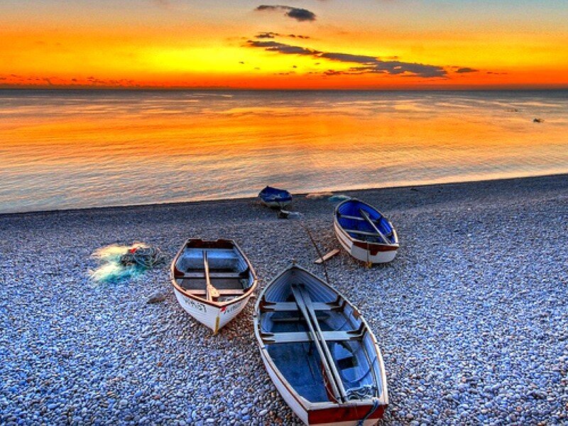 Small Boats on Pebble Beach