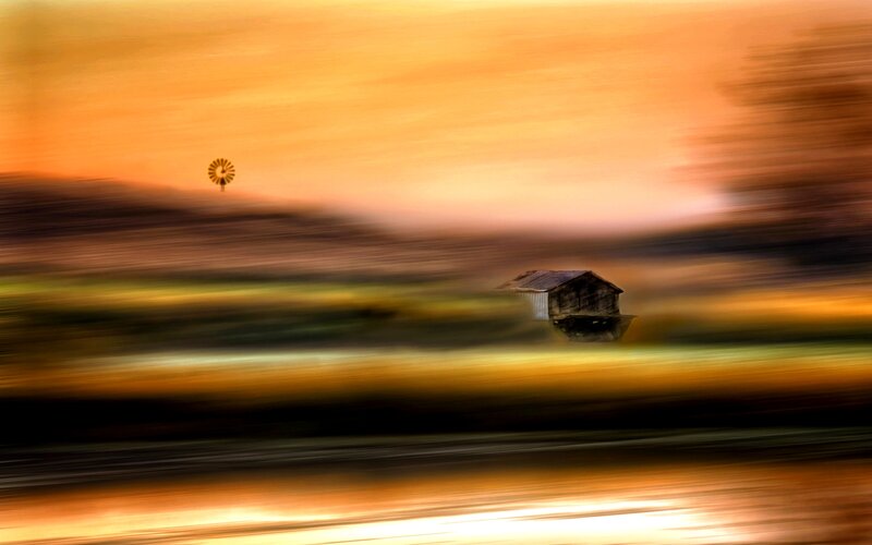 Small Cabin in Field — Orange, Dramatic