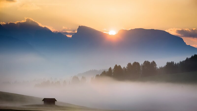 Small Cabin in Fog — Orange