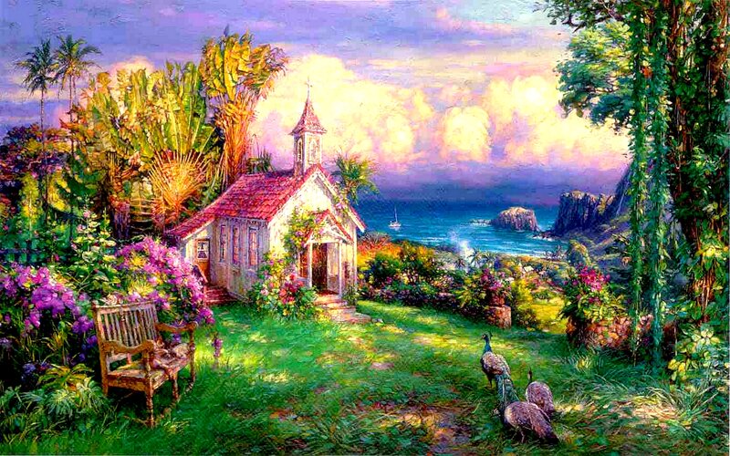 Small Chapel by the Sea — Green, Serene