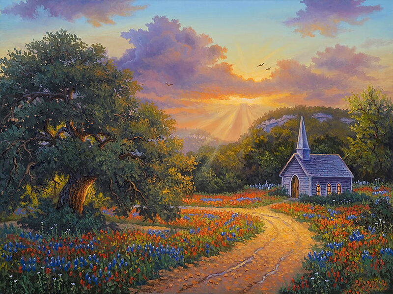 Small Chapel in Field — Blue
