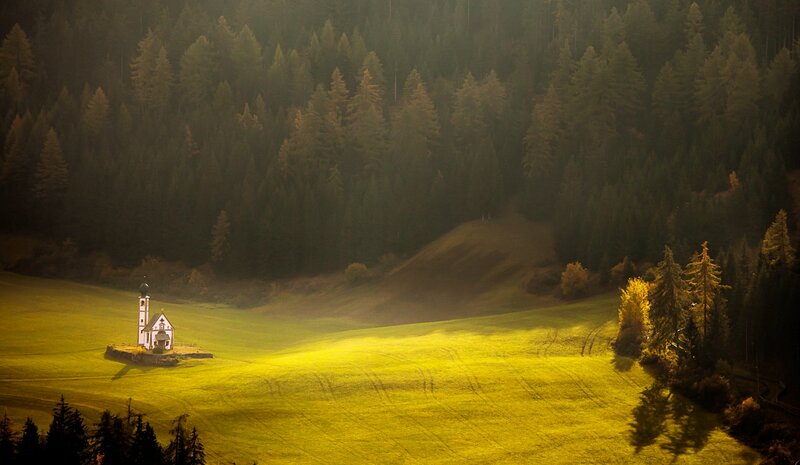 Small Chapel in Field — Green, Serene