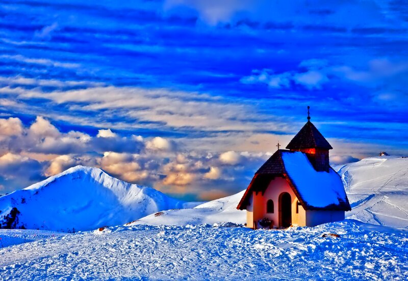 Small Chapel in Snow — Blue