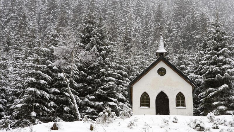 Small Chapel in Snow — White, Serene, Winter, Photograph