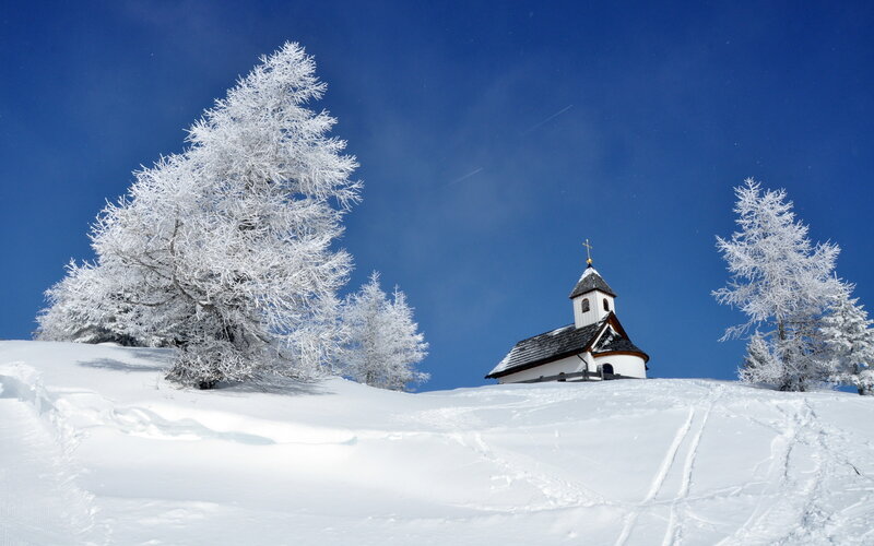 Small Chapel in Snow — White, Serene, Winter