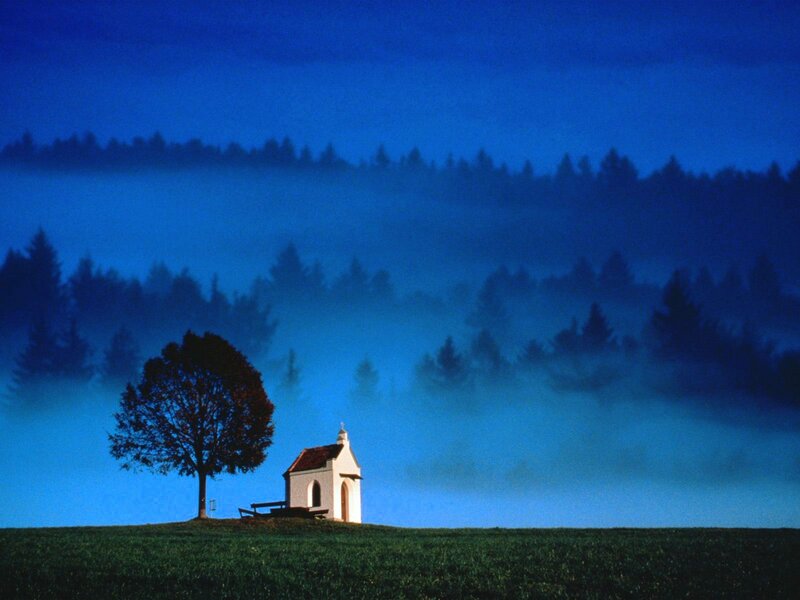Small Chapel on Hill — Blue