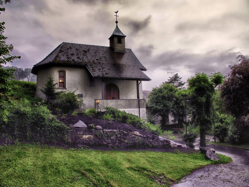 Small Chapel on Hill — Green, Dramatic
