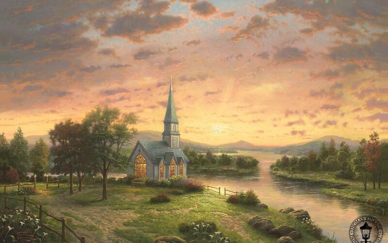 Small Church by River — Orange