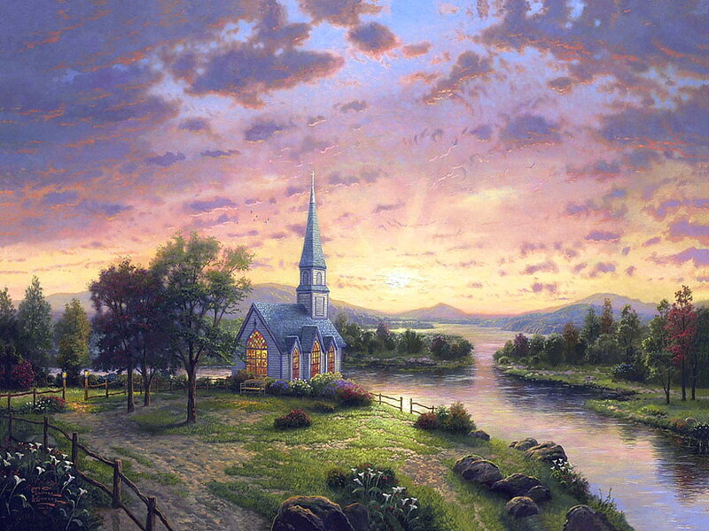 Small Church by River — Purple