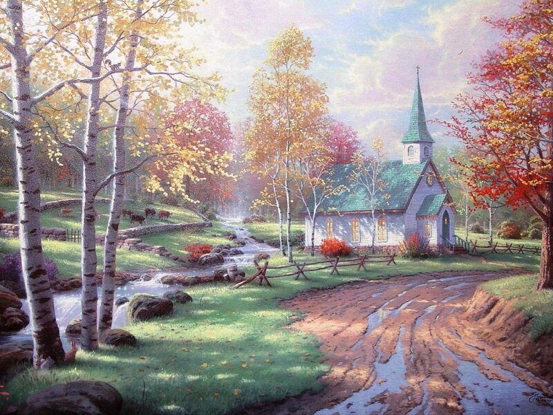 Small Church in Autumn — Green, Serene