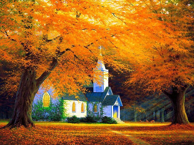 Small Church in Autumn — Orange