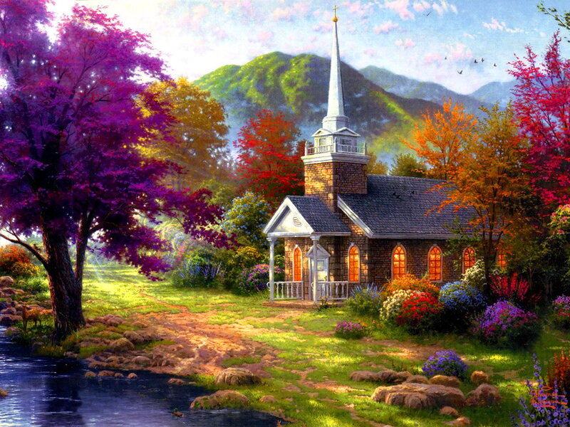 Small Church in Autumn — Purple, Serene