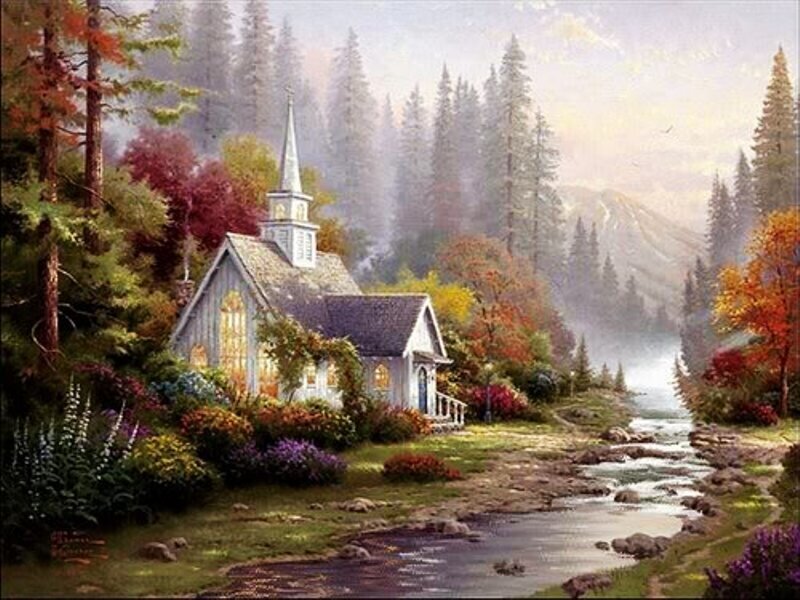 Small Church in Forest — Green, Serene, Autumn