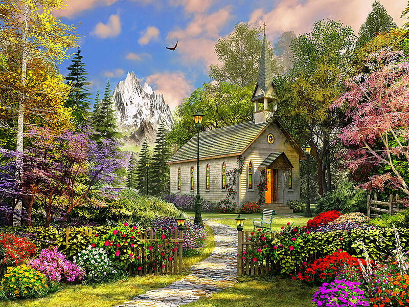 Small Church in Garden — Green