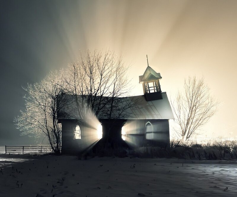 Small Church in Snow — White, Dramatic, Winter