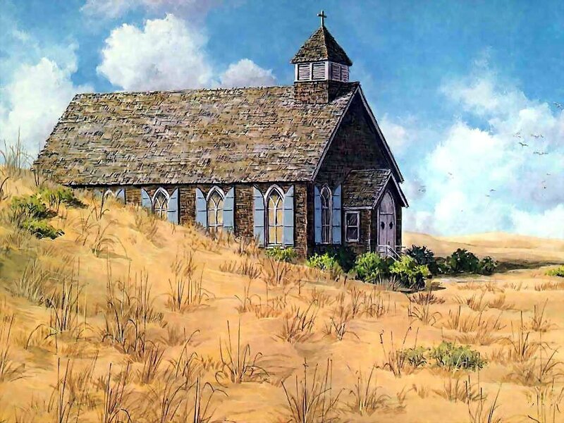 Small Church on Dunes — Blue