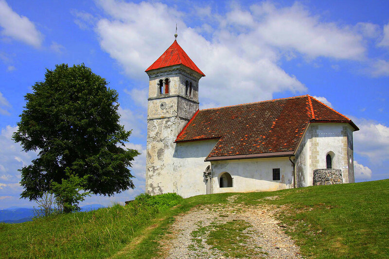 Small Church on Hill — Blue