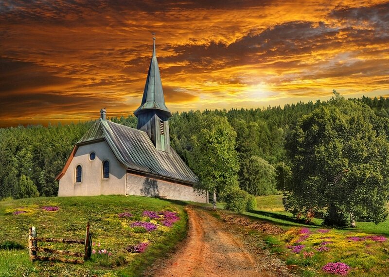 Small Church on Hill — Orange