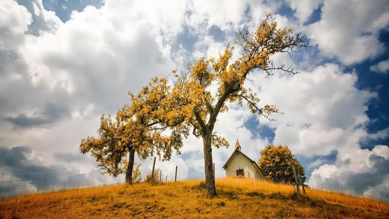 Small Church on Hill — Yellow, Serene