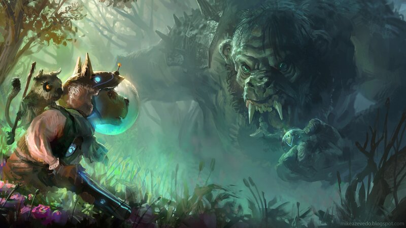 Small Creature Facing Giant Monster