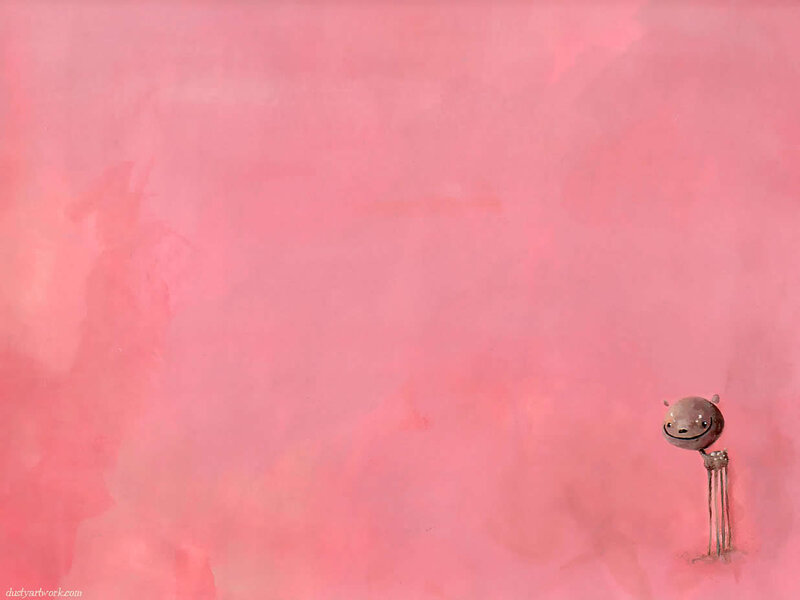 small creature on pink background