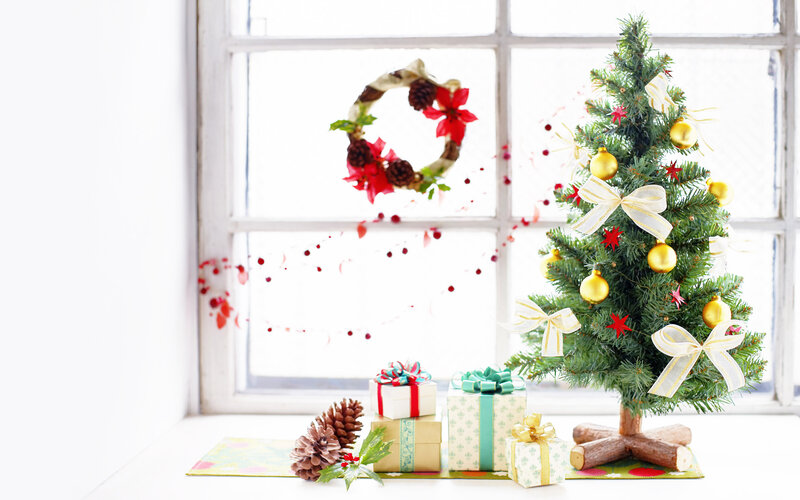 Small Decorated Christmas Tree — Green, Festive, Winter