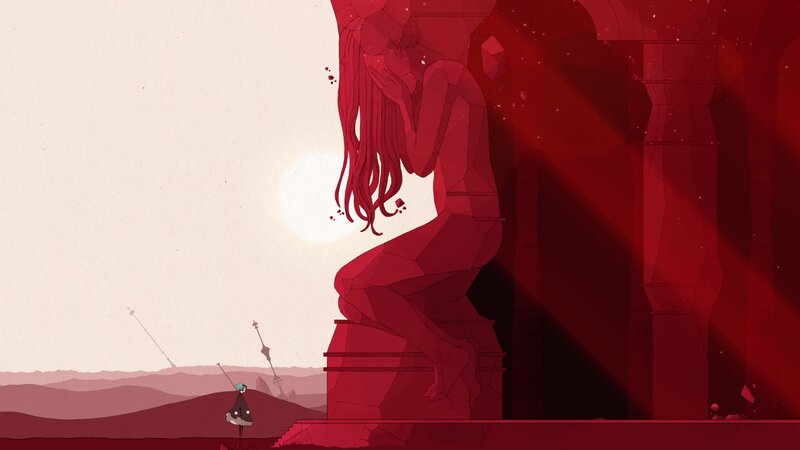 Small Figure Near Red Statue