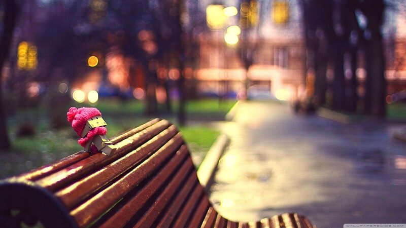 Small Figure on Bench — Brown, Serene, Night