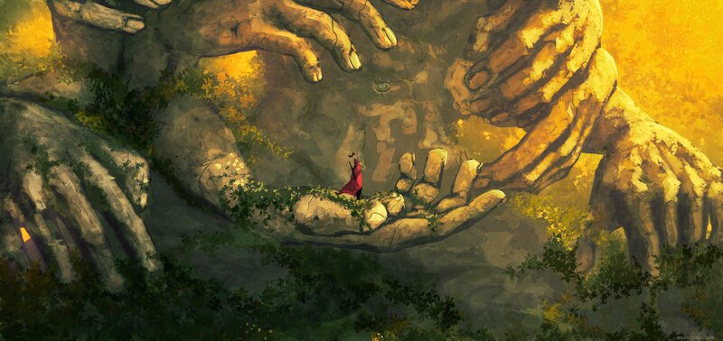 Small Figure on Giant Hands