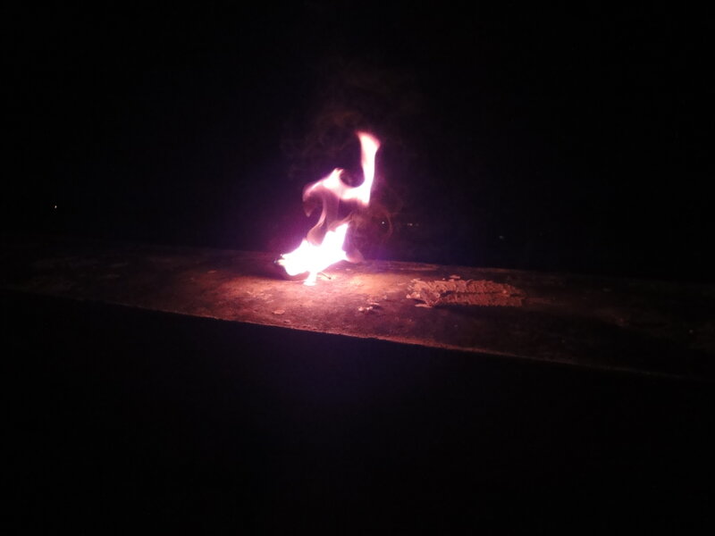 Small fire on a surface