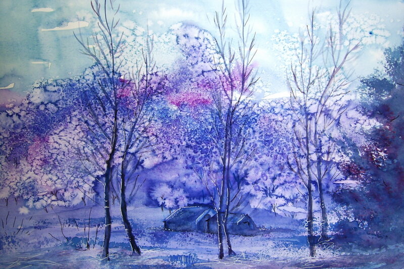 Small House in Winter Forest