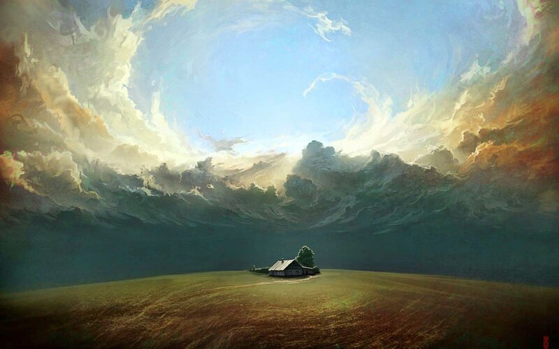 Small House on Hill — Blue, Dramatic