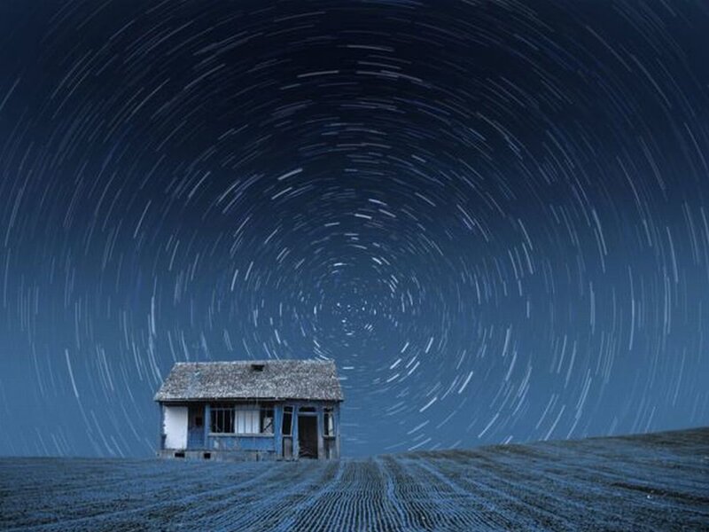 Small House under Star Trails