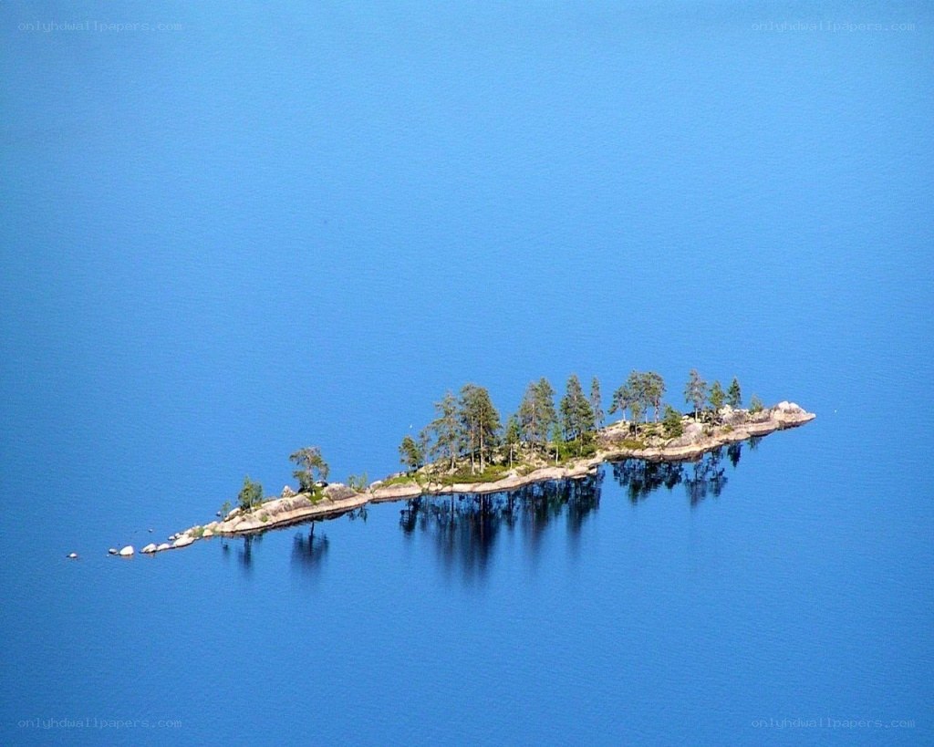 small island in blue lake