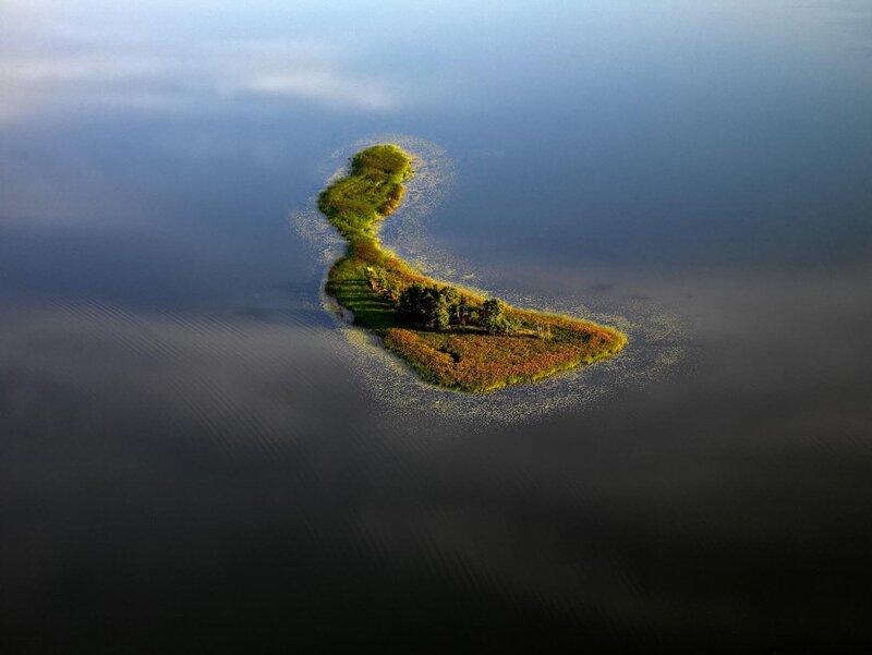 Small Island in Lake — Green, Serene