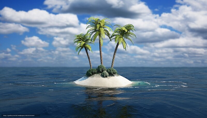 Small Island with Palm Trees — Blue, Serene, Afternoon