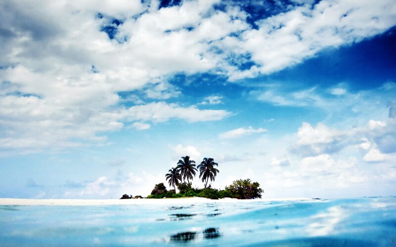 Small Island with Palm Trees — Blue, Serene