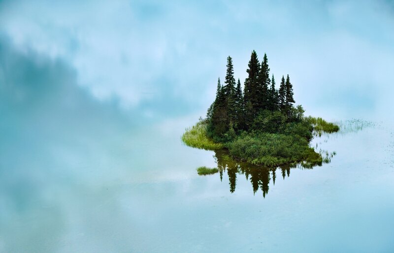 Small Island with Trees — Blue, Serene