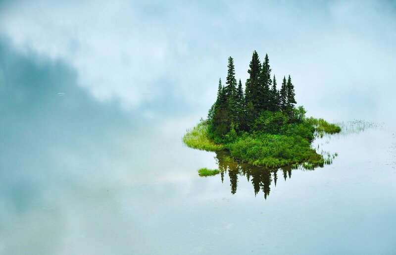 Small Island with Trees — Green, Serene, Photograph