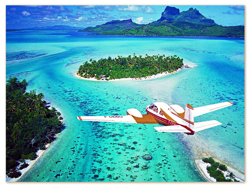 Small Plane over Tropical Island — Blue