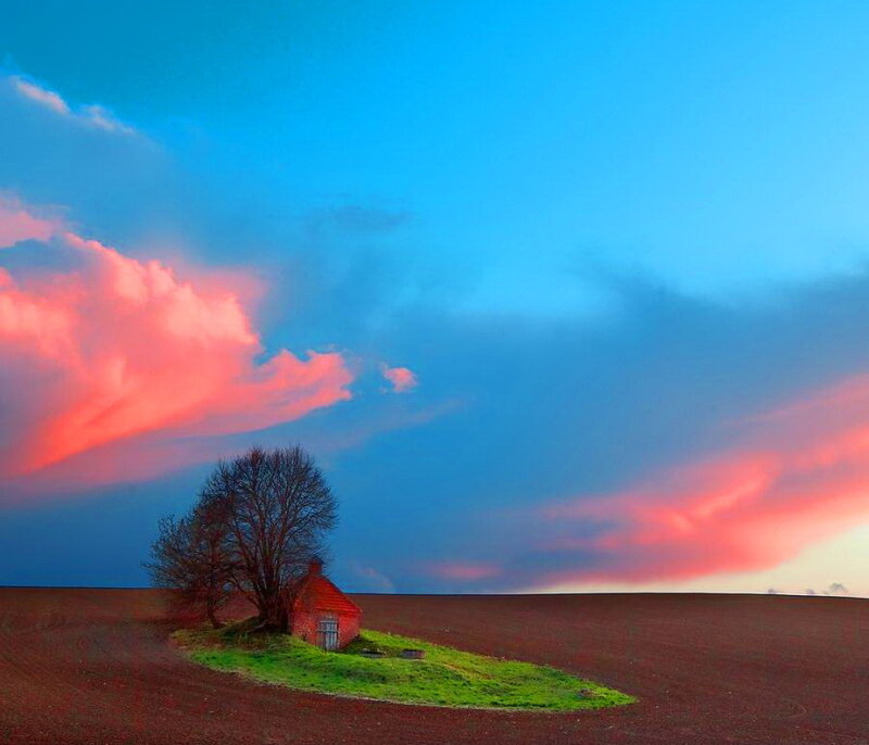 Small Red Hut on Hill