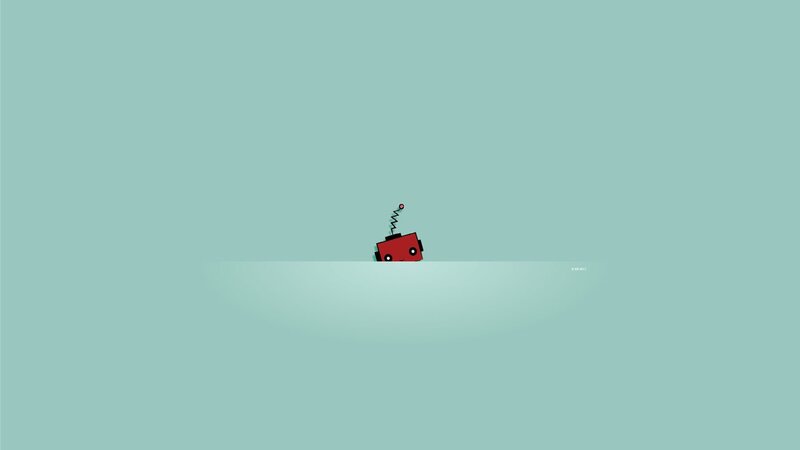 small red robot peeking
