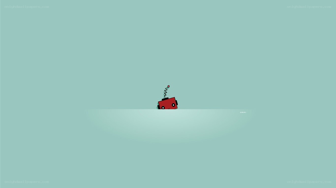 small red robot peeking