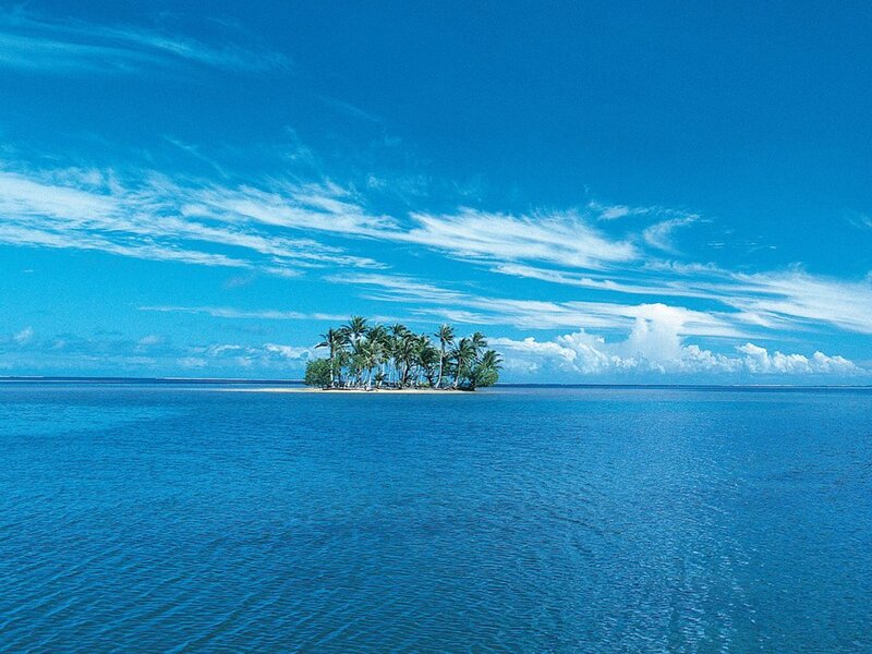 Small Tropical Island — Blue, Serene, Afternoon, Photograph, Palm Trees