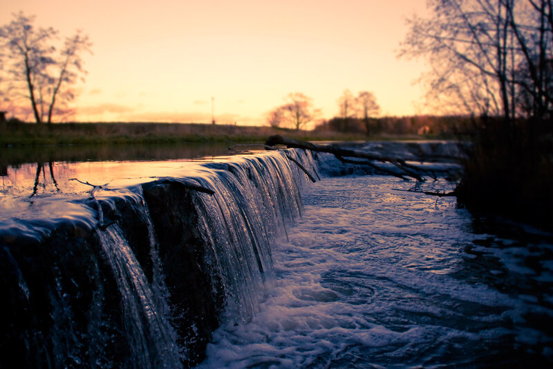 Small Waterfall at Sunset — Orange