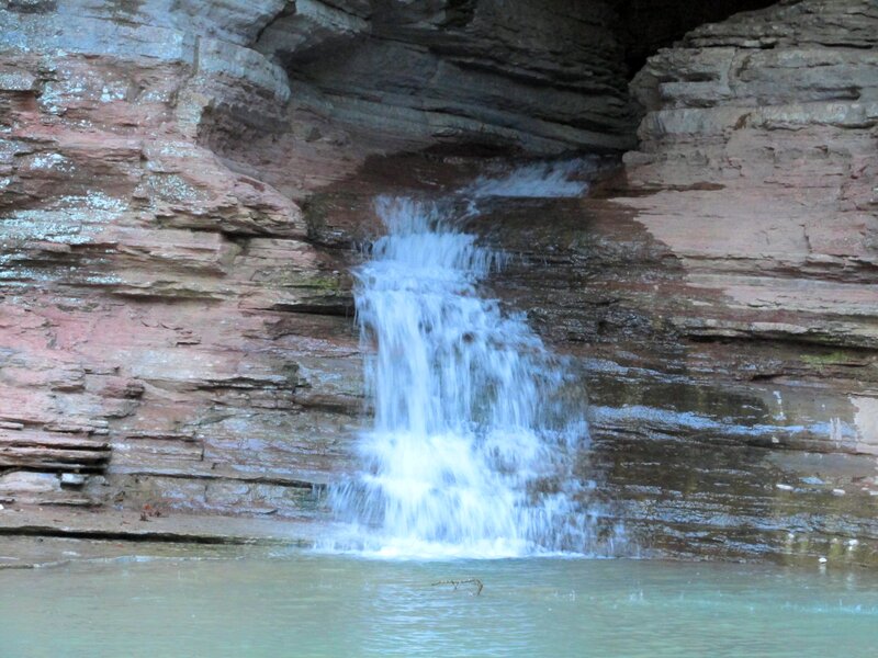 Small Waterfall in Canyon — Brown, Serene, Photograph