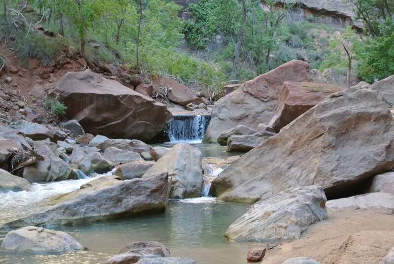 Small Waterfall in Canyon — Brown, Serene