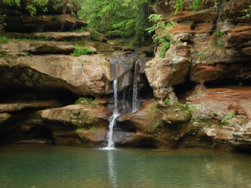 Small Waterfall in Canyon — Green, Serene, Afternoon