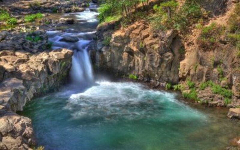 Small Waterfall in Canyon — Green, Serene